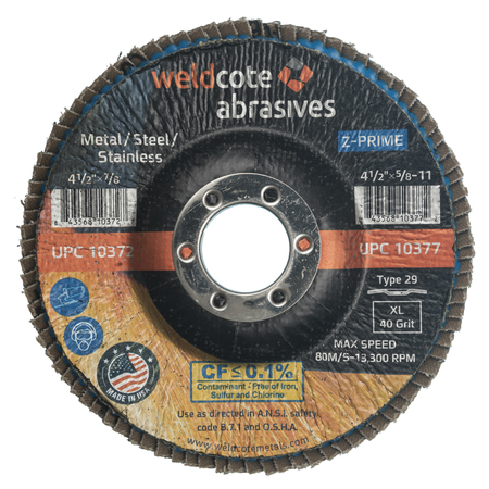 WELDCOTE Flap Disc 4-1/2 X 7/8 T29 Z-Prime Xl 40G 10372